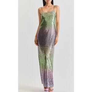 NWT $695 LOVESHACKFANCY Anthropologie Grand Ombre Lilac Leaves Sequin Maxi Sz 12